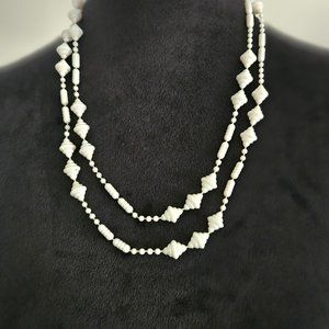 White Custom Plastic Bead Necklace 48  inches long